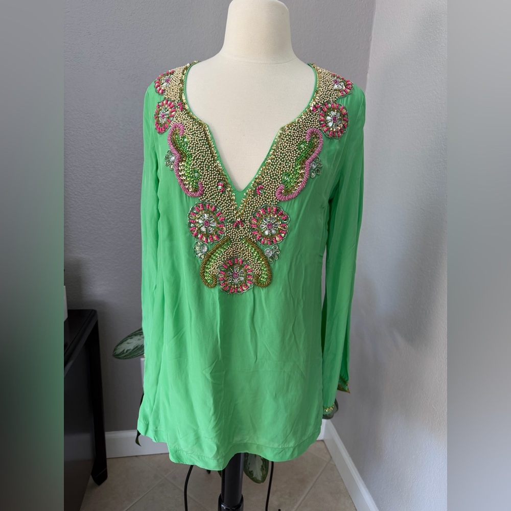 Boston Proper Green Embellished Tunic Top XXS